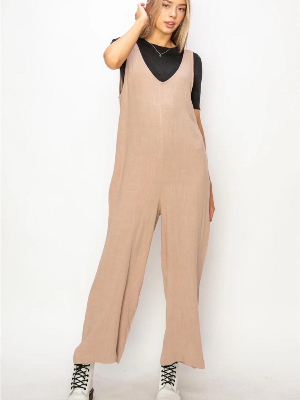 Relaxed Taupe Wide-Leg Jumpsuit